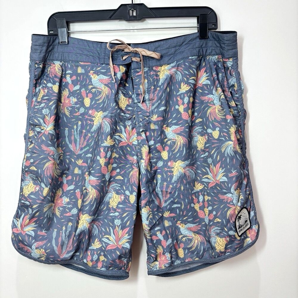 Howler Bros Mens Sz 35 Rooster Print Swim Boardshorts Beach Swim Vacation